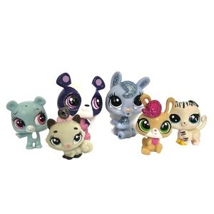 Littlest Pet Shop Figures Purple Pink Panda Bear Yellow Sparkly Bunny White Cats